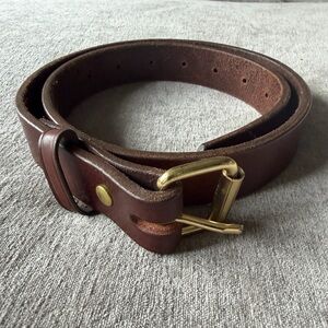 Amish Handmade Made in USA Brown Leather Belt Gold Brass Buckle 30 32 34 36